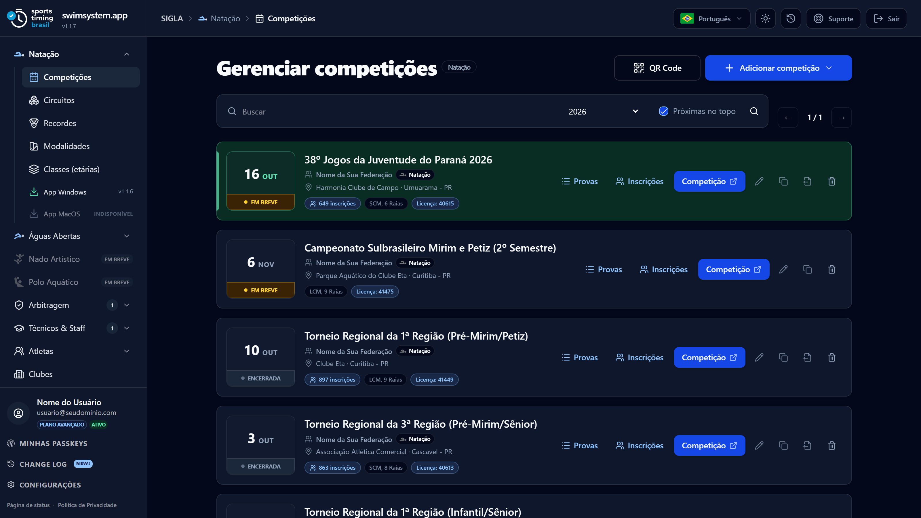 Crie e gerencie competições em minutos